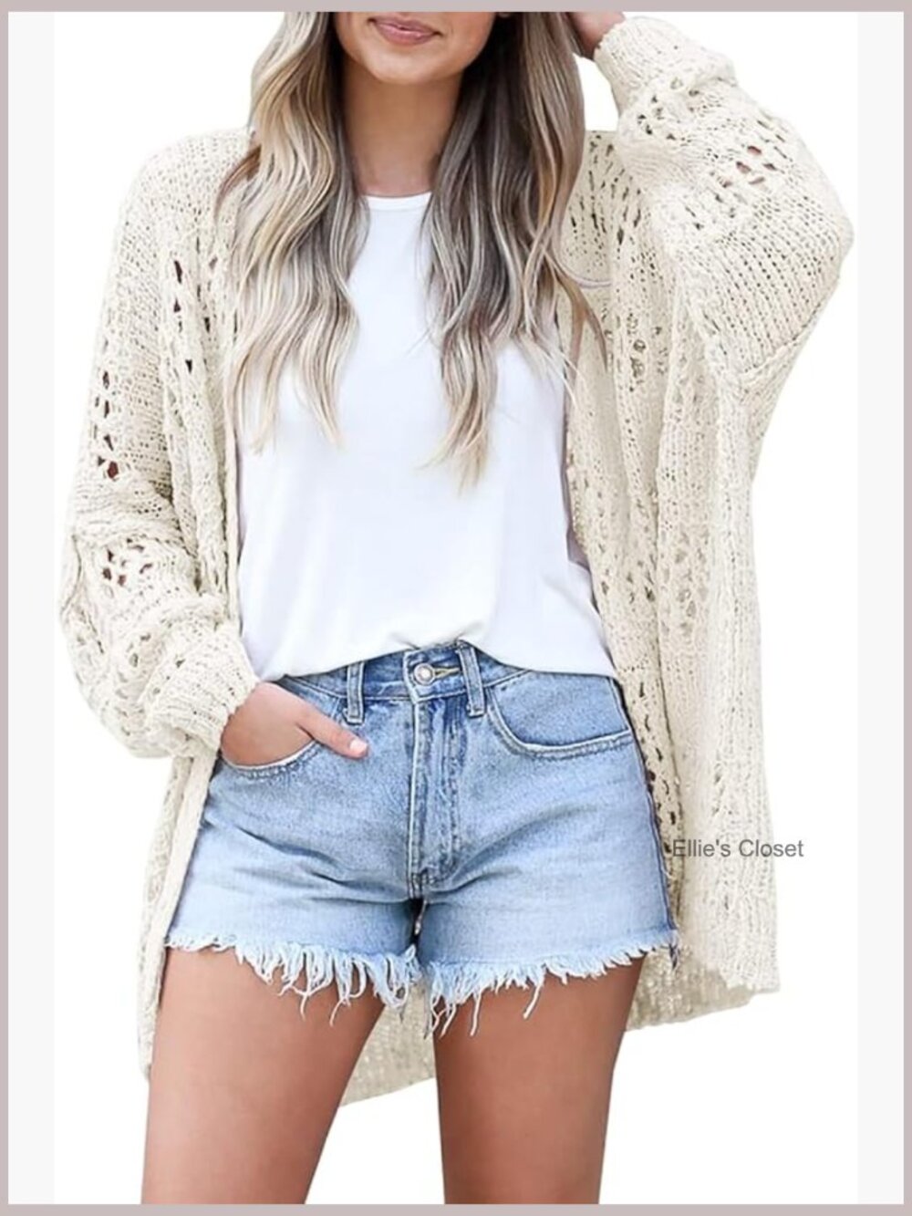 Lightweight Crochet Open Front Cardigan Boho Knit Kimono Cover Up